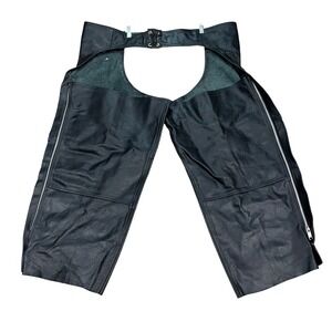 ATL Leather Motorcycle Chaps Mens Large Black Biker Riding Gear Lace Back Belted